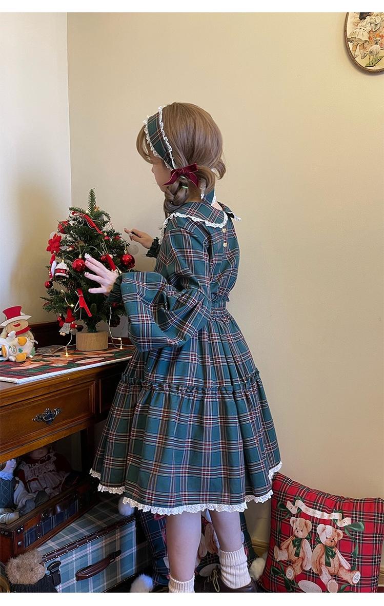 (BFM)Labeau~Christmas Vintage Lolita Skirts Doll Collar Blouse Plaid Skirt Set 37322:555700