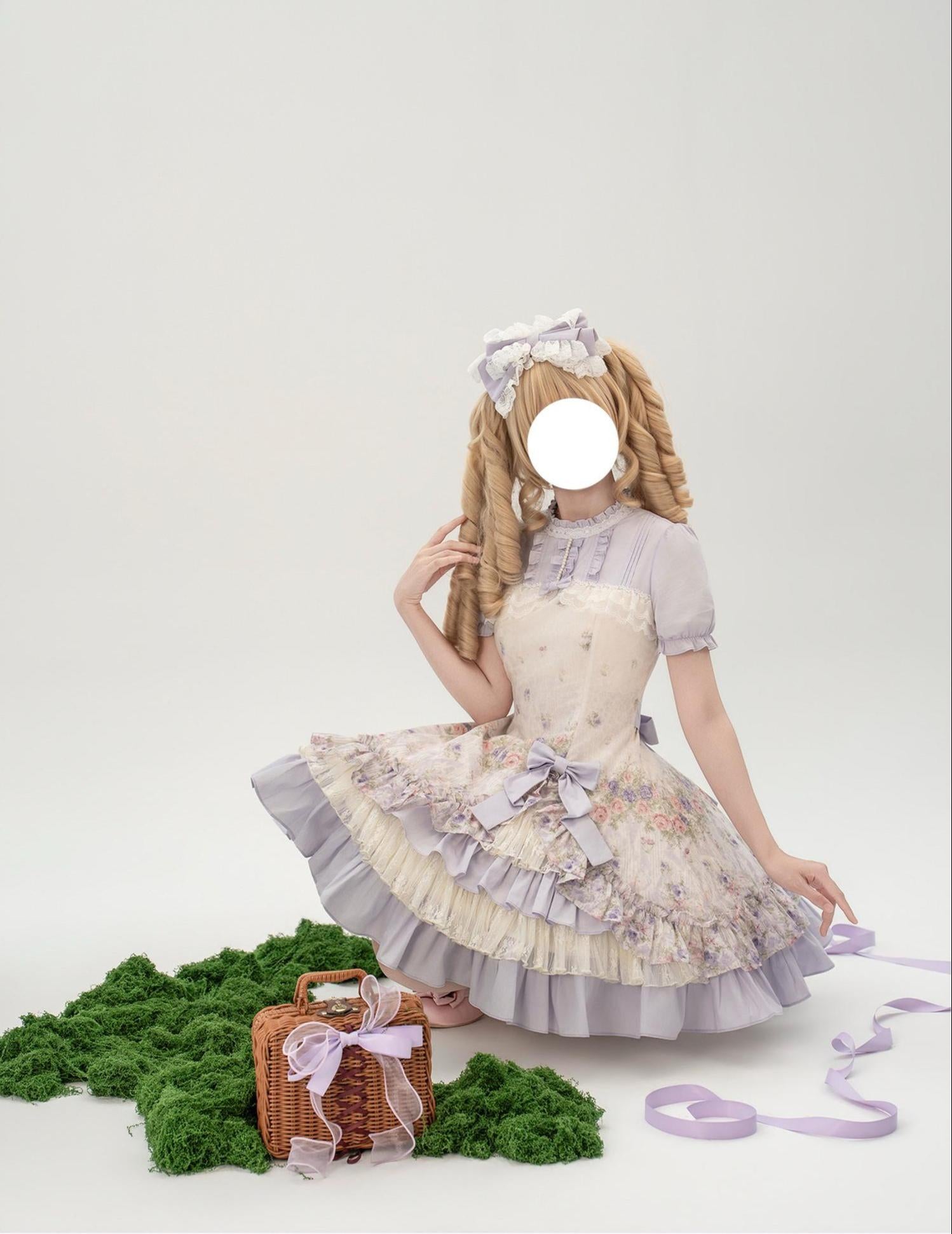 Yuri's Garden - Classic Floral Printed Lolita Dress with Lace 45541:852346