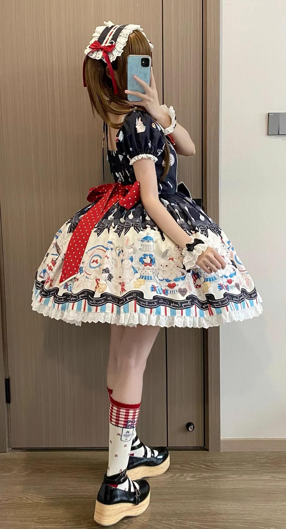 Myth Rabbit Tea Party - Sweet Lolita Dress Set, Bunny Print JSK 44460:809219