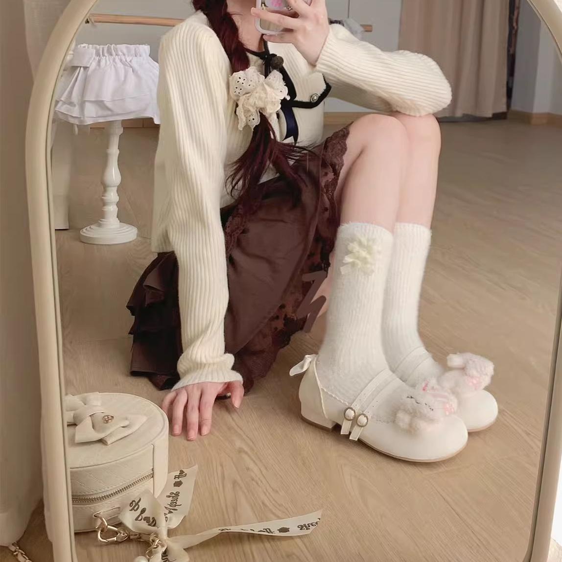 Sheep Puff - Mimitty Rabbit - Kawaii Lolita Low Heel Shoes Plush Bunny Spring Lolita Shoes