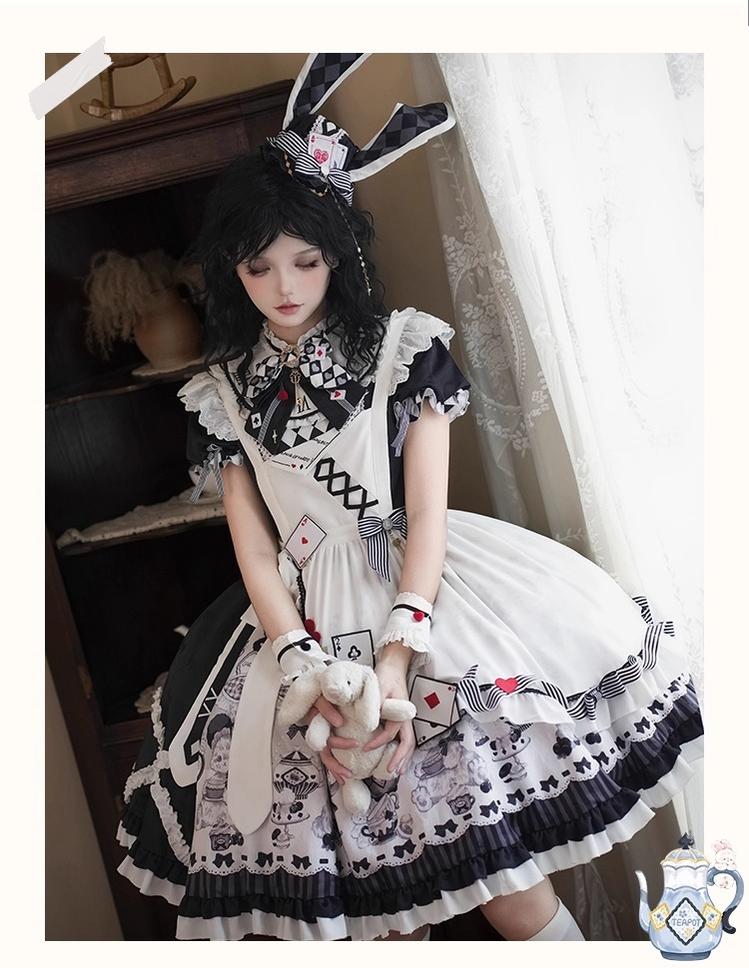 YingLuoFu - Alice - Kawaii Lolita OP Dress, Rabbit & Playing Card Motifs 43639:781910