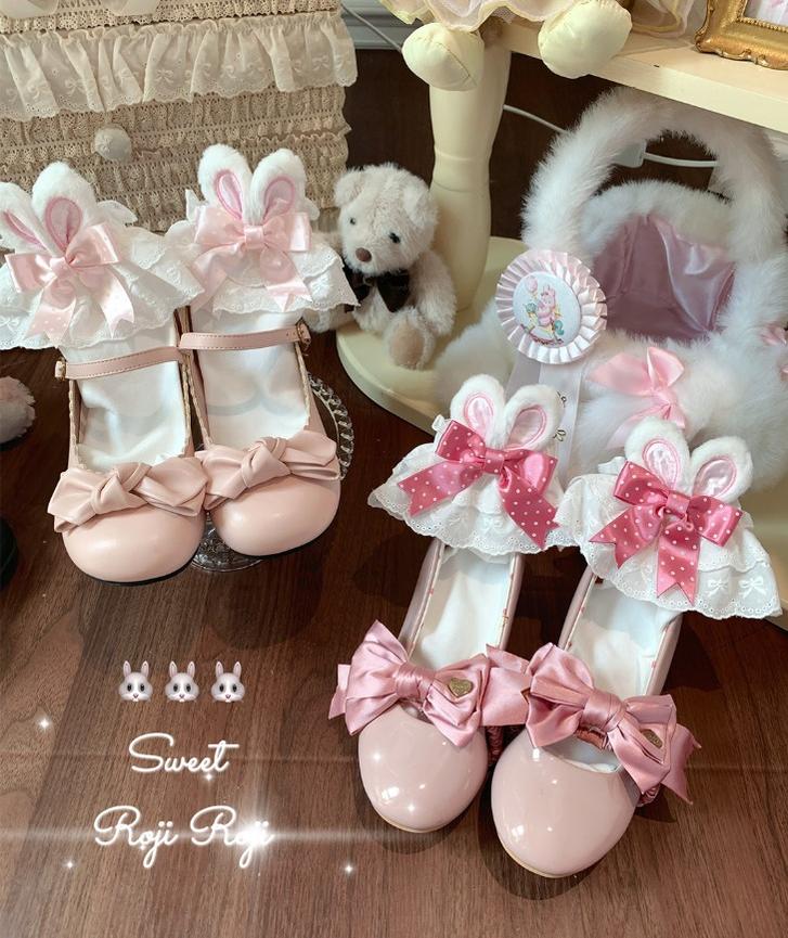Roji Roji - Sweet Lolita Cotton Socks, Bunny Ear & Ribbon Bow 44135:796848