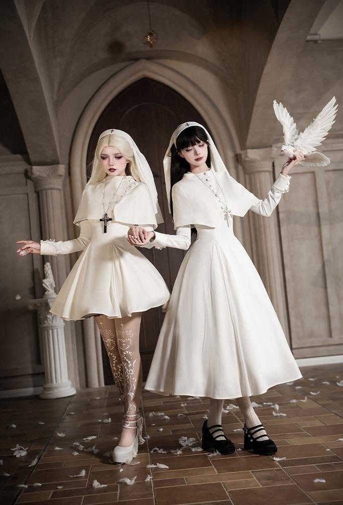 Nihil - Gothic Nun Lolita OP Dress, Irregular Hem Cape
