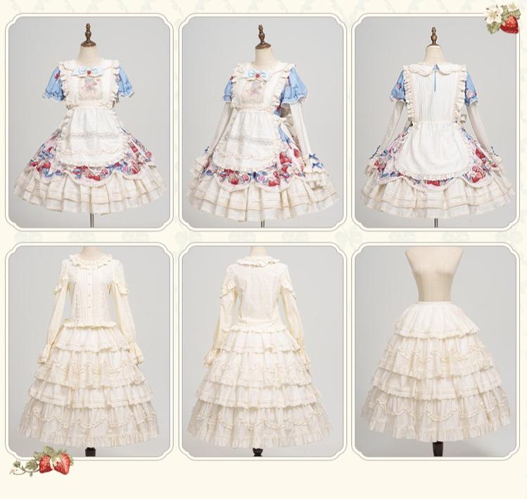 Honey Machine - Sweetheart Rabbit Berry - Country Lolita Ivory Blouse, Underskirt & Apron 44138:796239