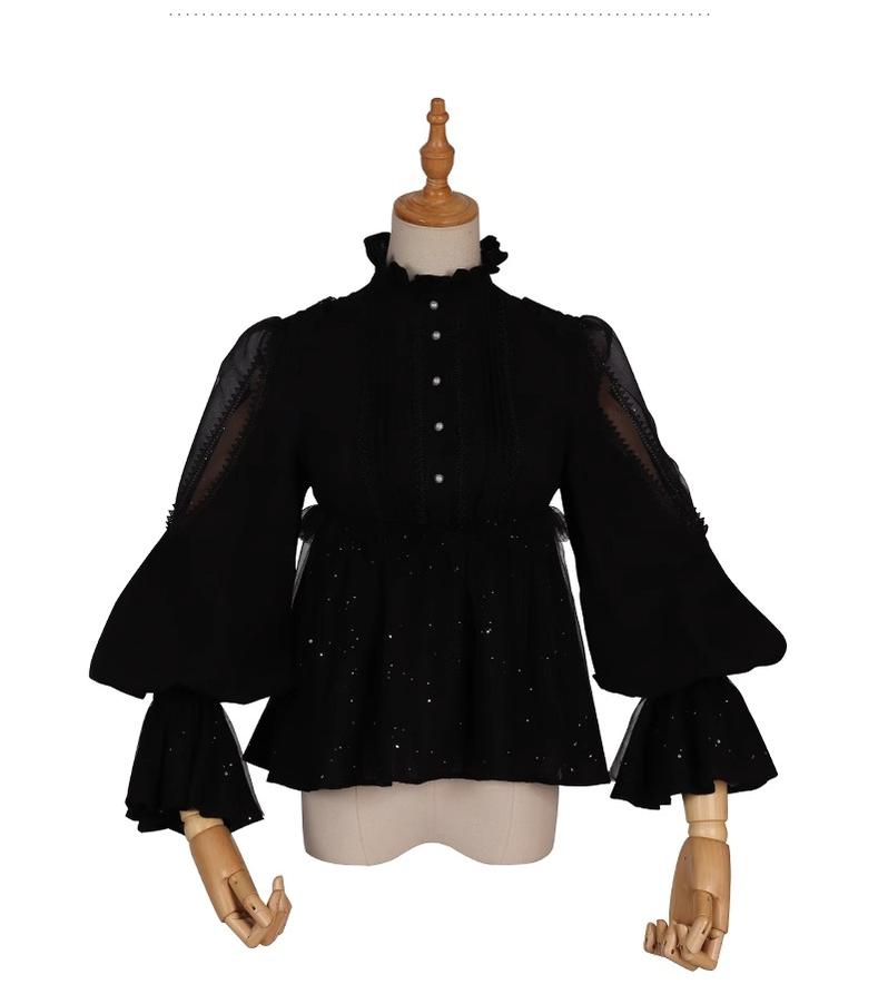 (BFM)YingLuoFu~DaIly Lolita Shirt Solid Color Shirt with Long Sleeves Black XXS 