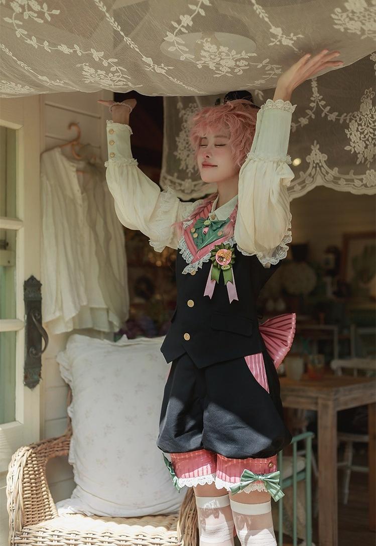 CastleToo - Candy Shop - Ouji Lolita Vest Outfit With Patchwork Design/Bow Details
