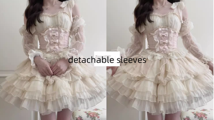Original Design~Heart Flutter Love~Sweet Lolita Accessoriy Set and Inner Wear Multicolors a pair of deatchable sleeves beige 
