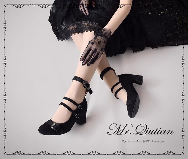 MR.Qiutian - Velia - Elegent Lolita Shoes CLA Thick Heel Shoes Black Size 35( fits the feet of 34)