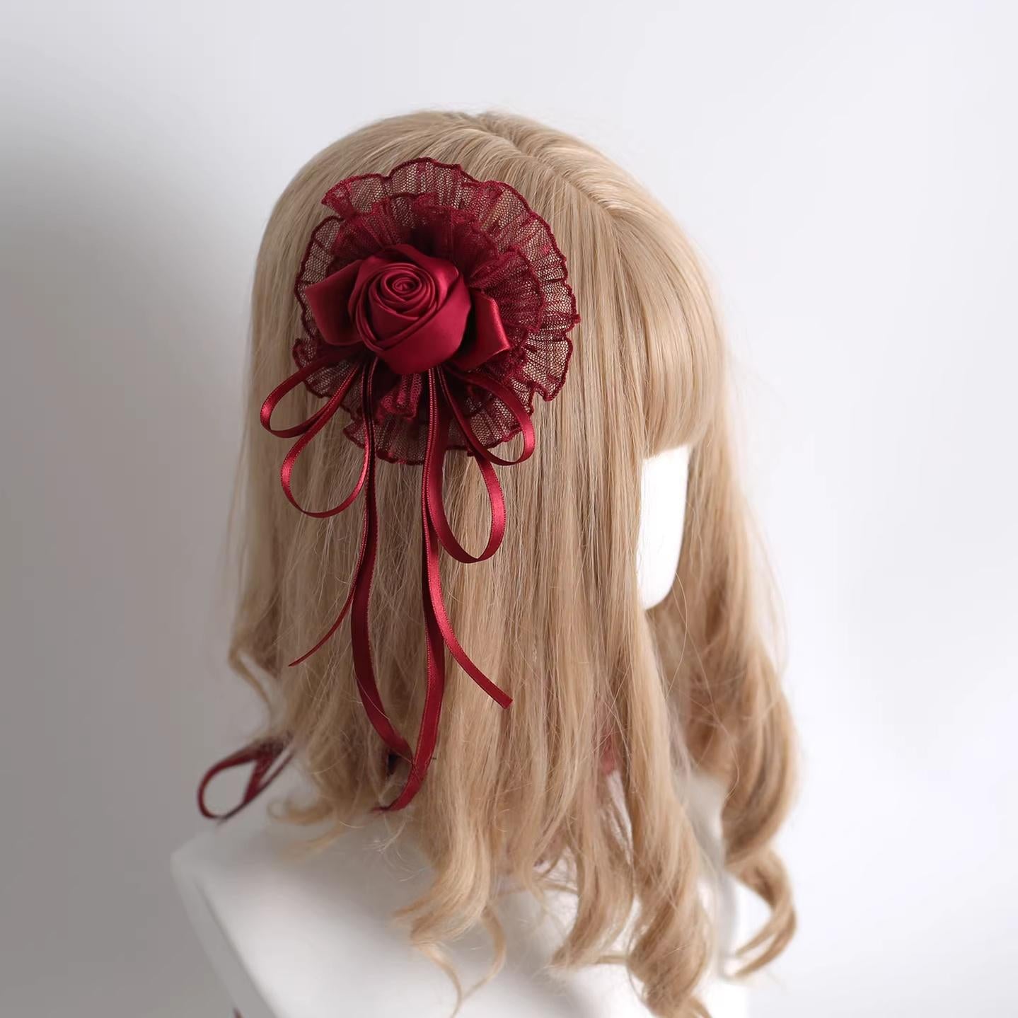 Dark Red Gorgeous Headdress, Floral Veils 5. Hanamaru 2-in-1 Brooch (with fixed clip)