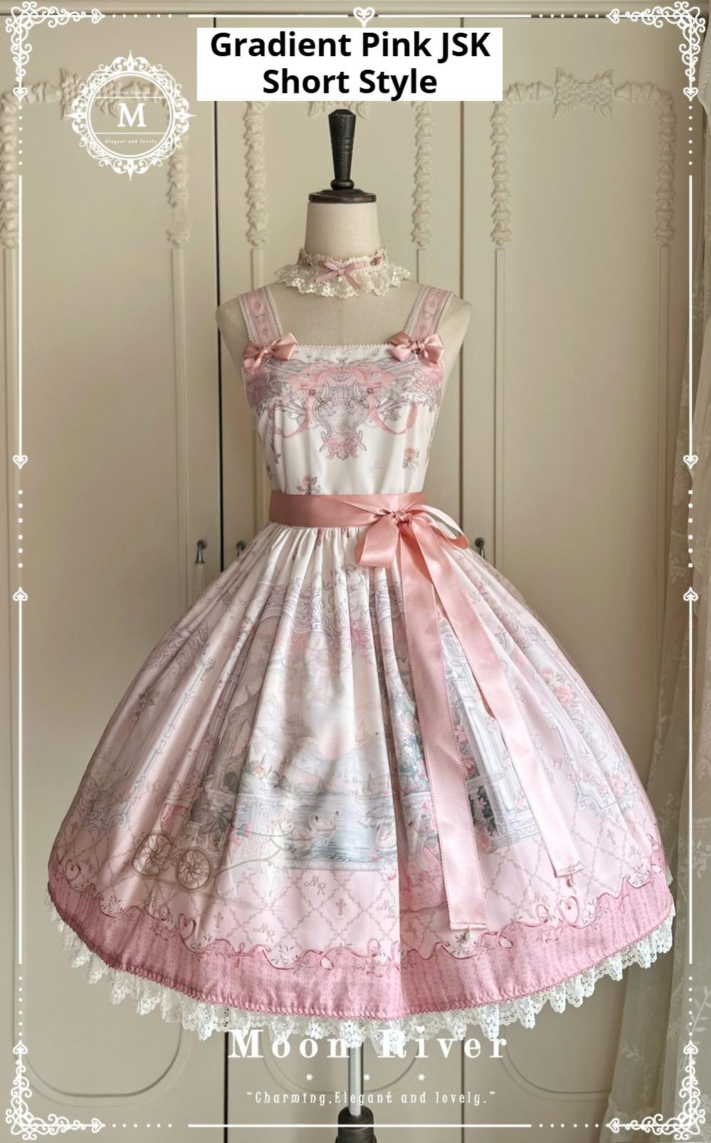 Moon River - Swan Lake Mirror - Pink Sweet Lolita Print JSK Dress (L M S XL XS) 43705:783370