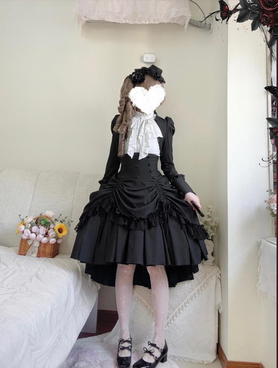 Petite Fangs - Gothic Lolita Fishbone Waist SK Dress, Drawstring Lift-up Hem