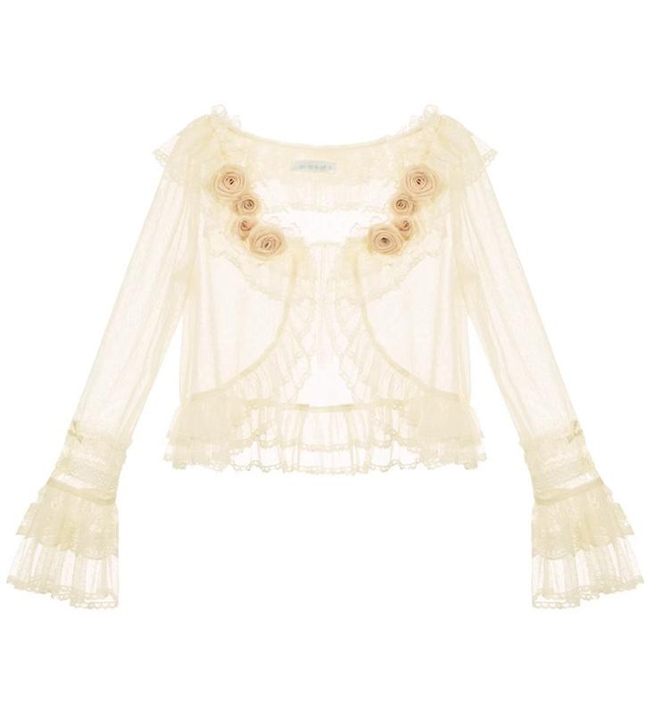 With PUJI~Flower Visage~Summer Lolita Sheer Cardigan with Rose Brooch 42927:759145