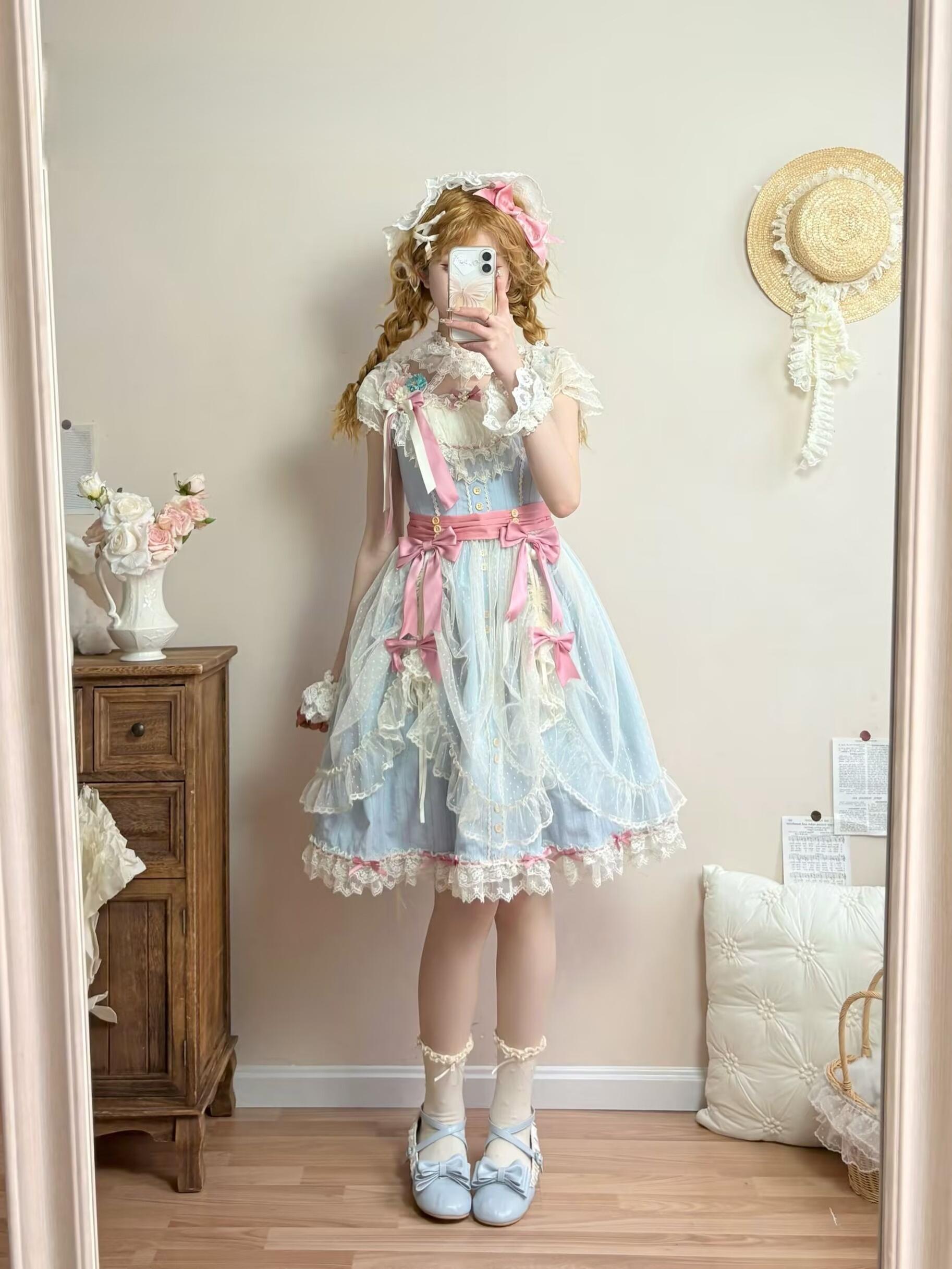 Uncle's Workshop - Fluttering Cherry Spring Strings - Cotton Sweet Lolita JSK Dress 42196:776815