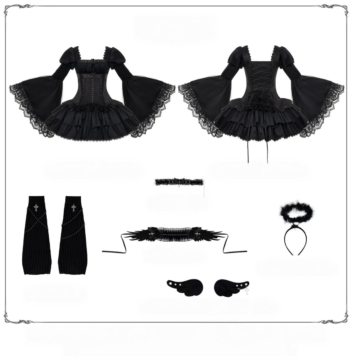 White Night Feather - Gothic Lolita OP Dress & Leg Warmers Set, Angel Cross Theme 46055:874036