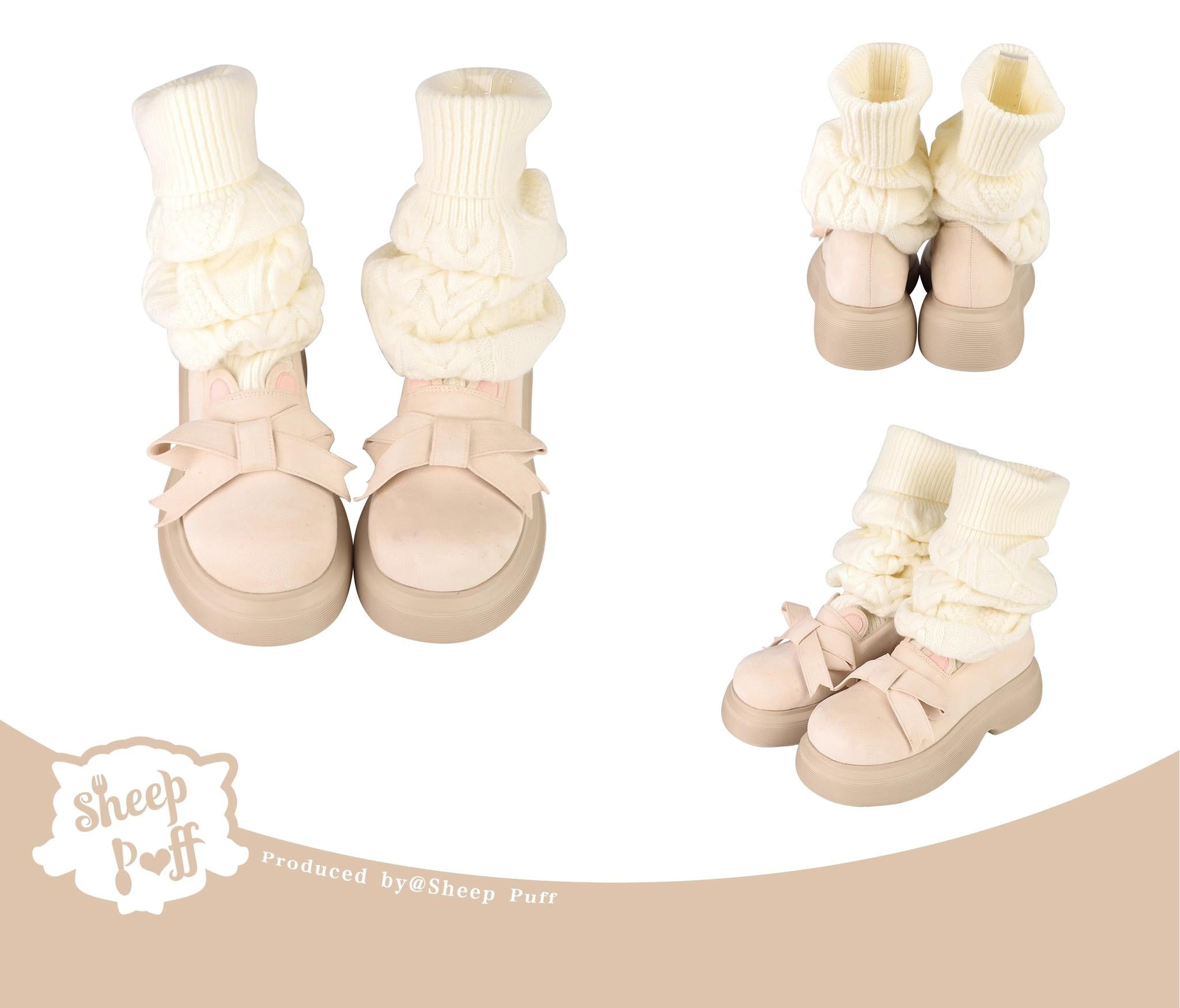 Sheep Puff - Duidui Bear - Winter Lolita Shoes Snow Boots Leg Warmer Shoes 35 Ivory