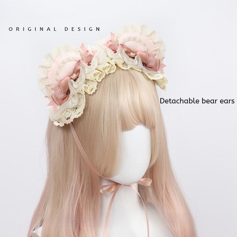 The Accessories' Story - Bear Ear Sweet Lolita Head Accessory Pink and White Bear Ear Headband (detachable ears)