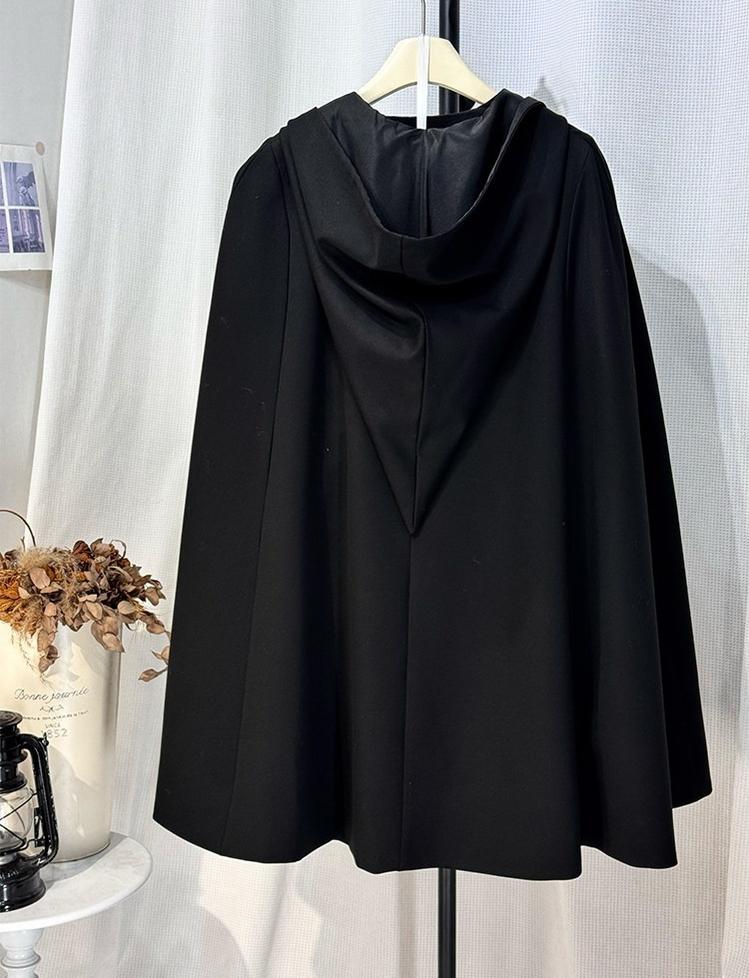 Angel & Devil - Button Closure Ouji Lolita Cape Set, Cross Embroidery Black Long Cape (one size / choose M) M