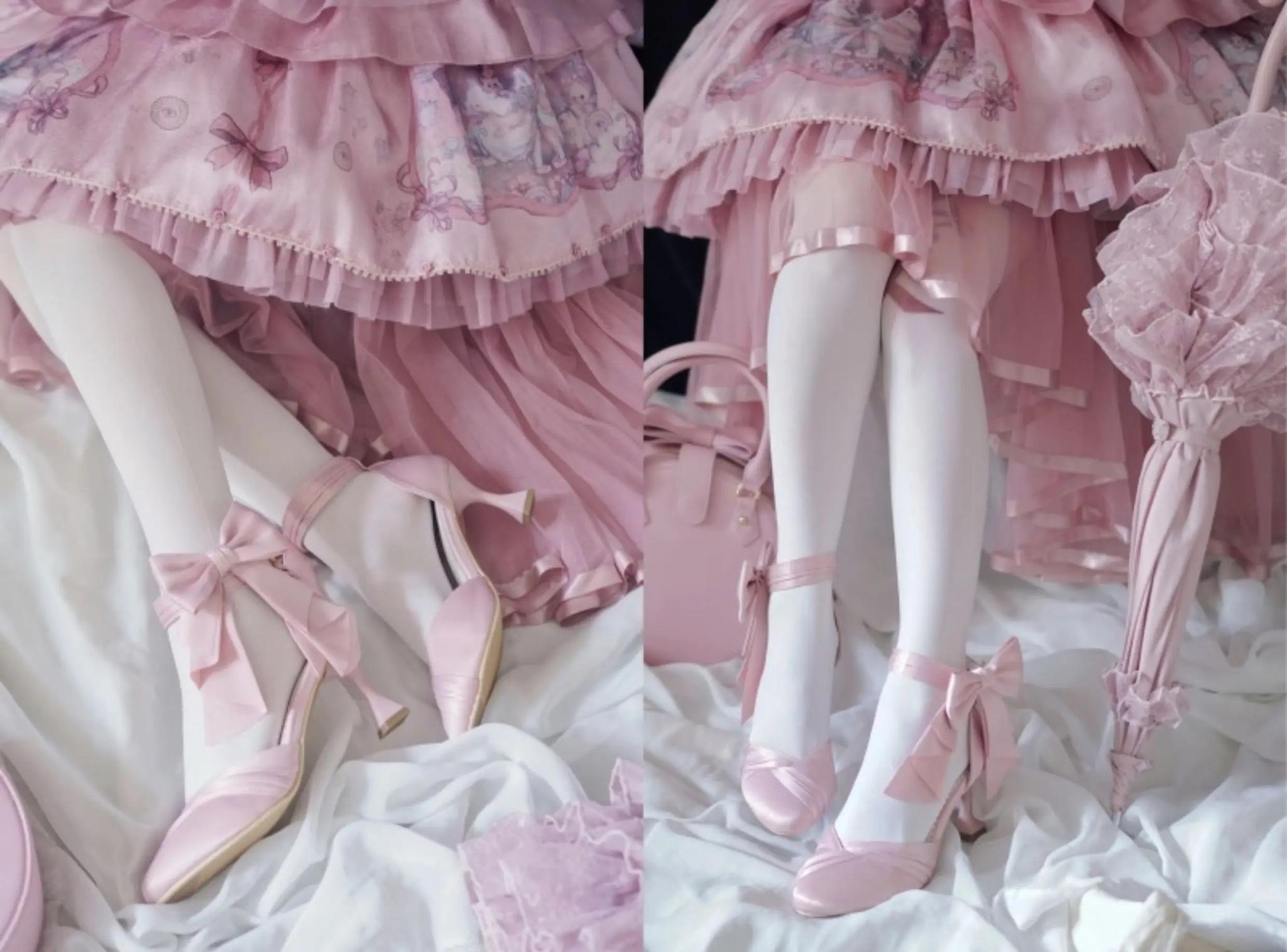 Coronation - Classic Lolita Wine Glass Shaped Heels Shoes, Detachable Bow 45310:843548