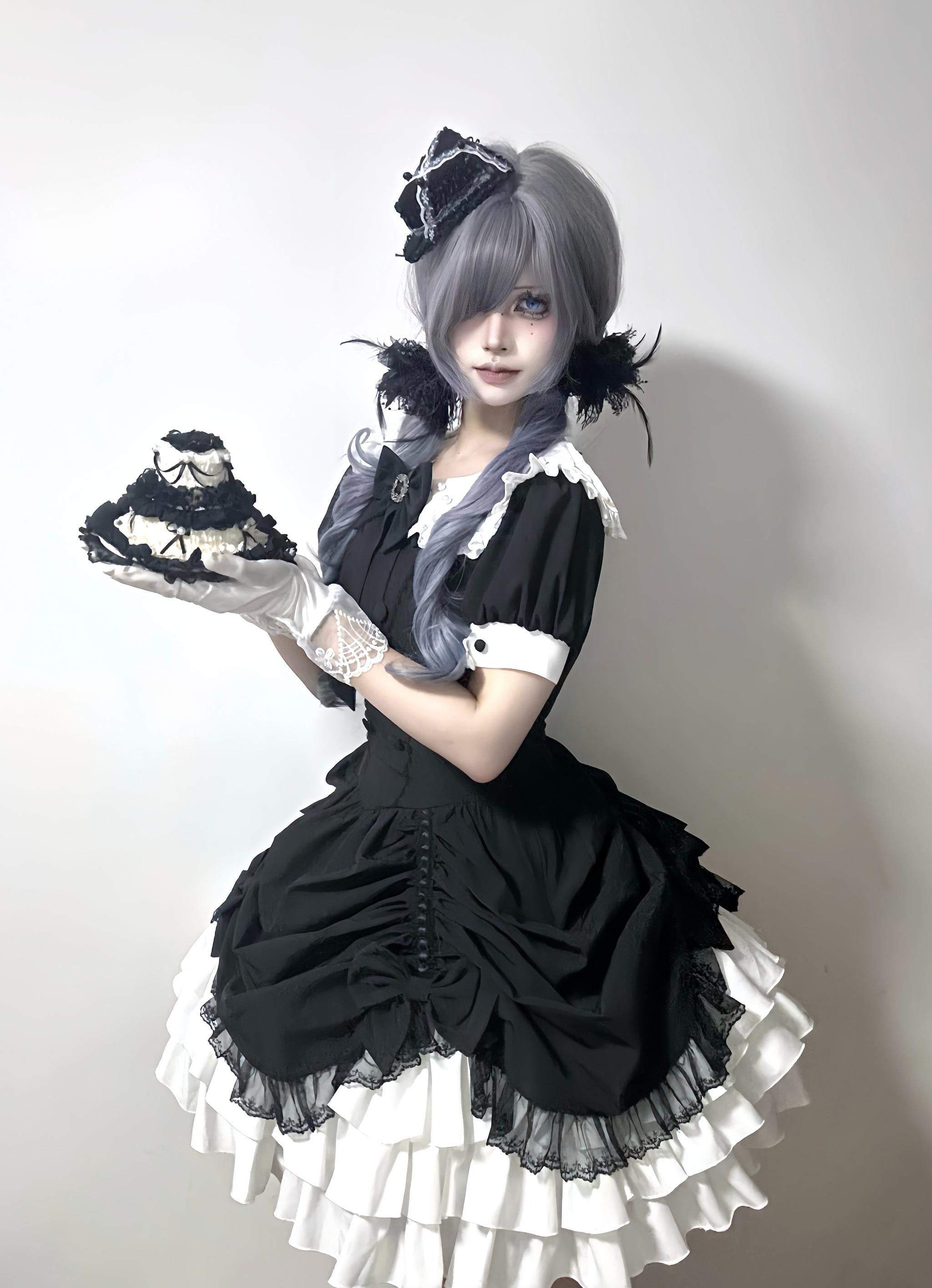 Obsidian - Gothic Lolita OP Dress, Irregular Collar with Pearls 44789:822274