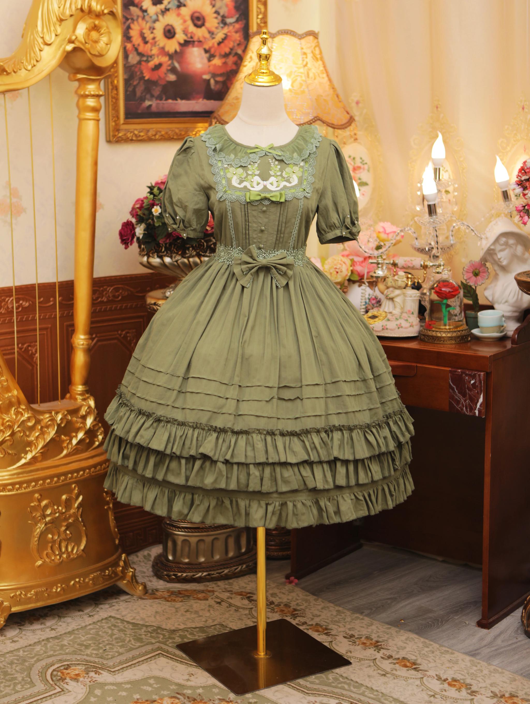 Maiden Nelly - Classic Lolita OP Dress, Embroidered Flowers (2XL 3XL 4XL L M S XL) 44821:823465