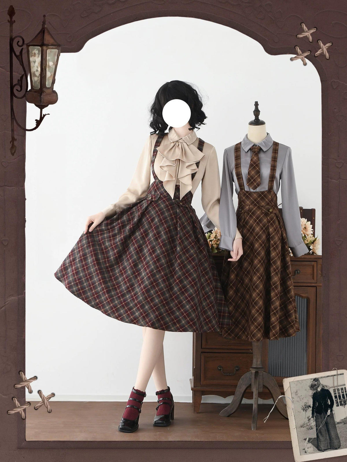 Forest Beats - Elegant Classic Lolita Suspenders Skirt, Plaid Pattern 46082:874467