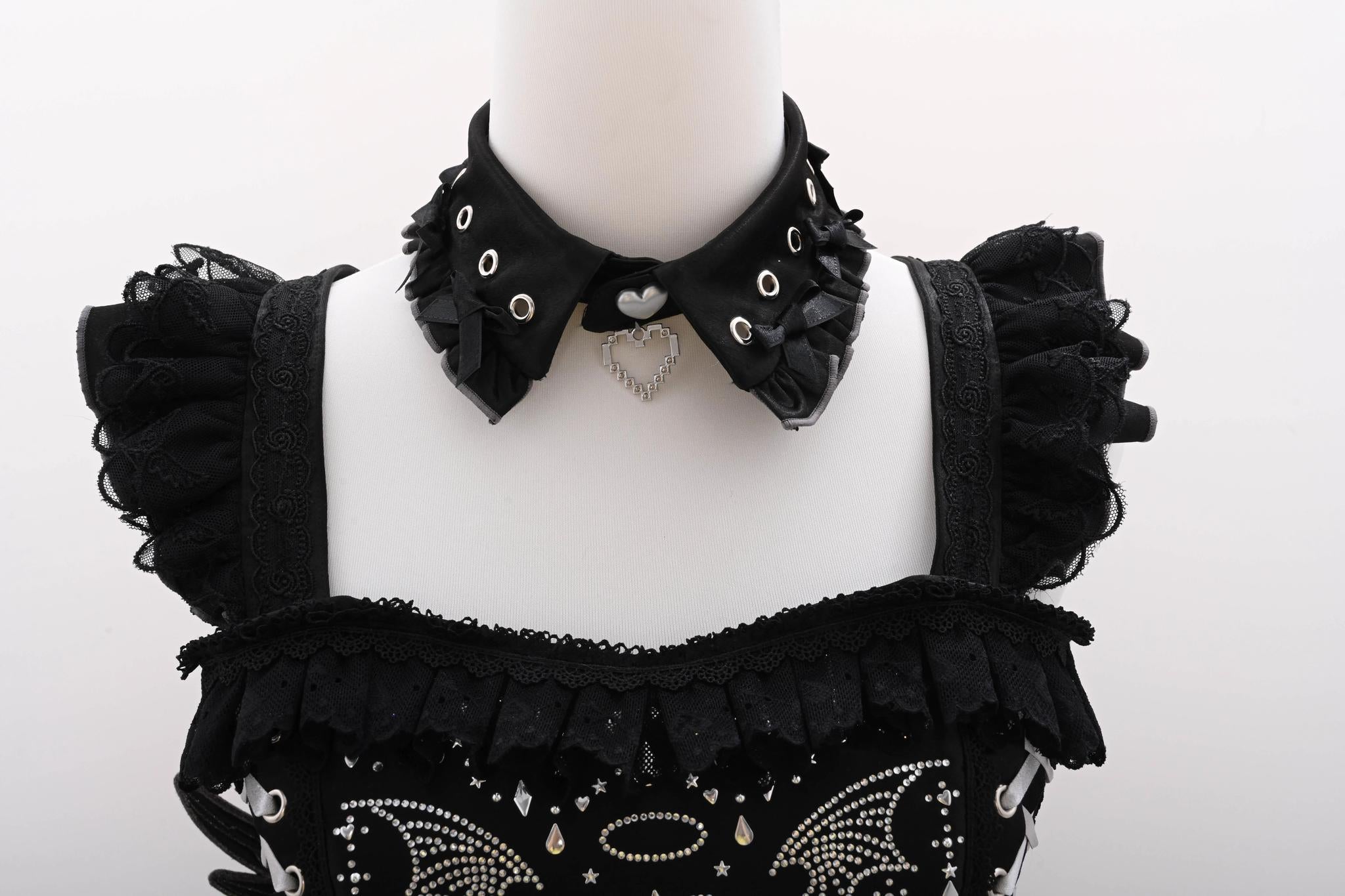 LustrE - Metallic Angel Black - Gothic Lolita Rhinestone Top & Ruffled Skirt Set 43991:791103