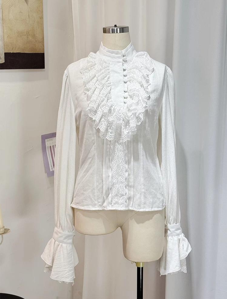 Crow Feather Ode - Ouji Lolita Cotton Linen Shirt and Clock Embroidery Vest Set (L M S XL) 45665:857441