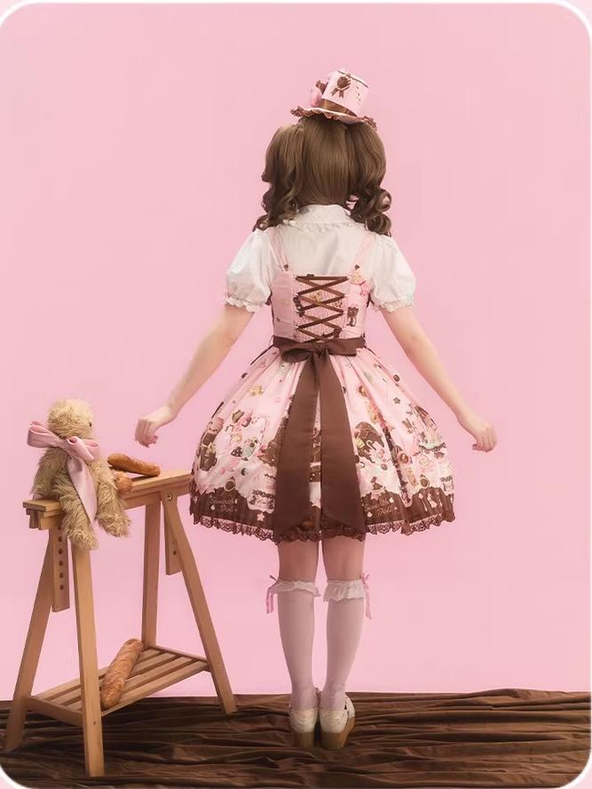 Chocolate Bunny - Printed Kawaii Lolita JSK, Short-sleeved Dress