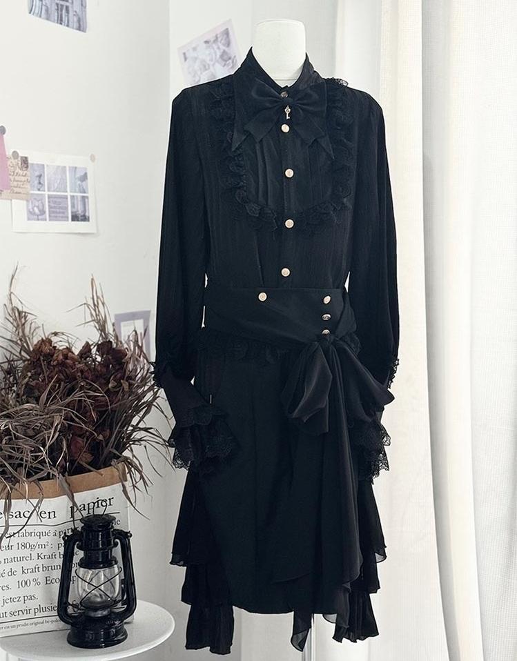 CastleToo - Eternal City - Black Ouji Lolita Pointed Collar Shirt Outfit
