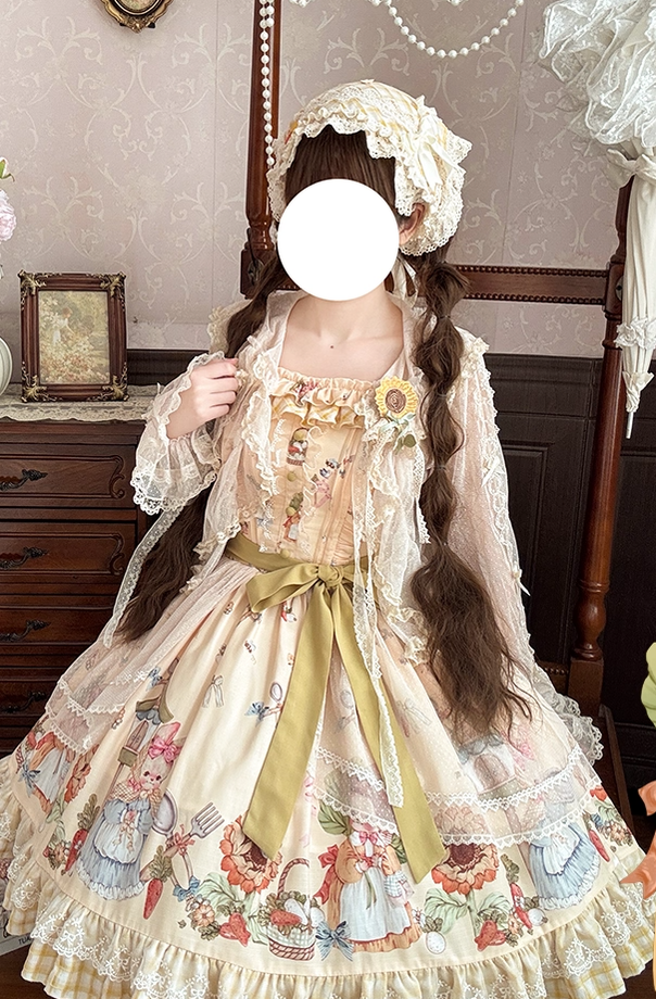 Bunny Harvest Season - Country Lolita Peter Pan Collar OP, Bunny Print JSK 44533:811898