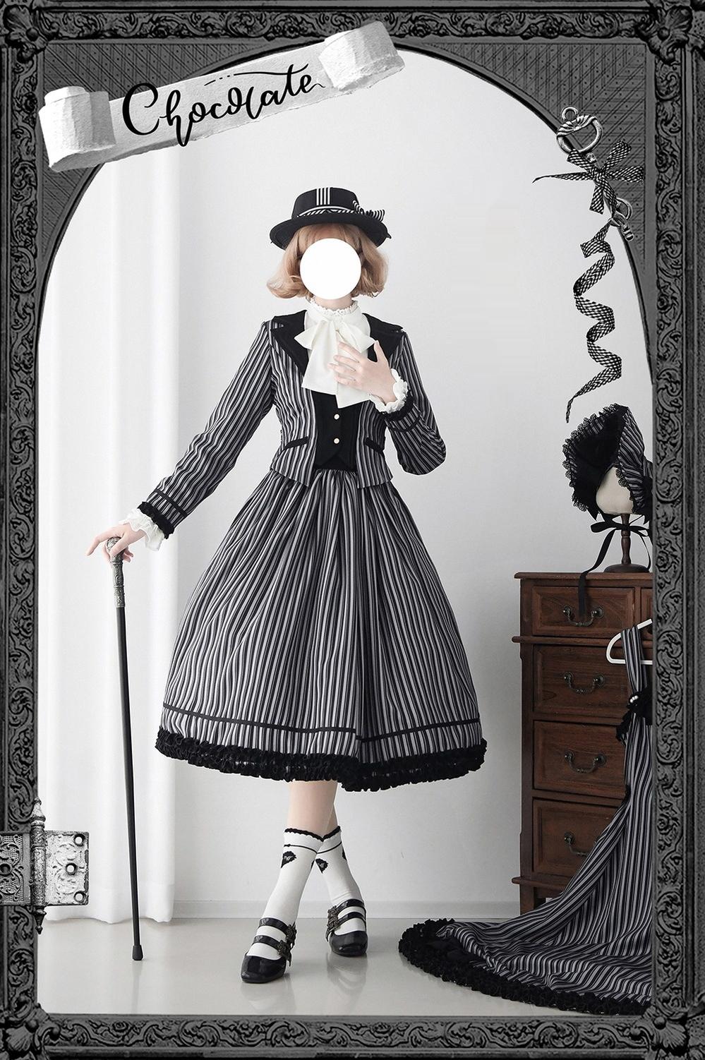 Miss Point - Classical Chocolate - Classic Lolita Skirt Elegant Striped SK 40814:677322
