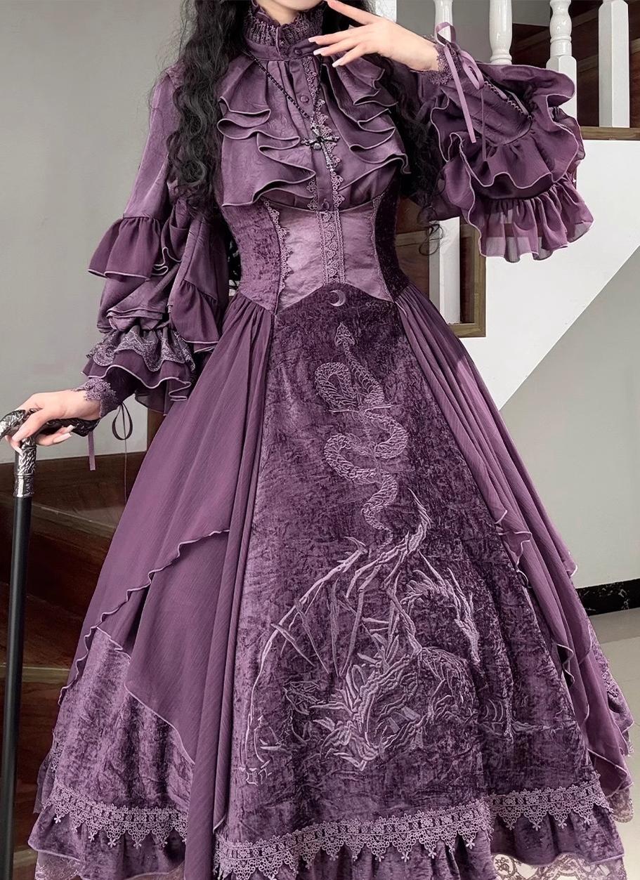 ZJstory~Dragon Bone Cemetery~Gothic Lolita JSK Set with Dragon and Snake Skeleton Embroidery 42699:750651