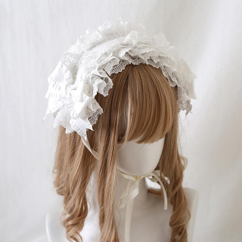 Xiaogui - Elegant Lolita Ivory Lace Hair Band White hairband (with concealed clip)