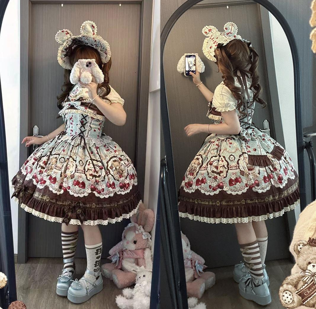 Cookie Treasure Box - Sweet Lolita Dessert Printed JSK Dress with Ribbon Bows 45542:851715
