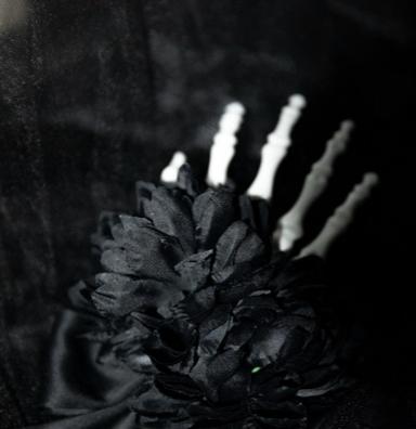 Cain and Lilith - Wool Gothic Lolita Long Coat, Cross Details Lilith Floral Brooch Only S