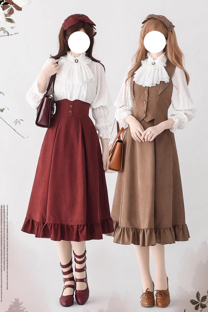Elegant Vintage Fishbone Lolita Long Skirt Lolita Vest