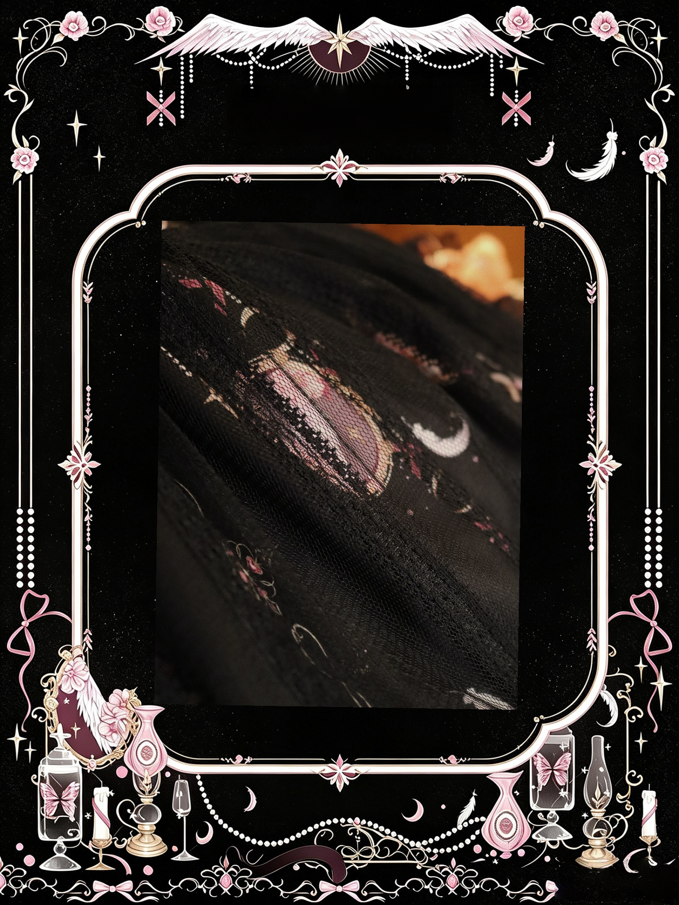 Lunar Cat Crown - Sweet Lolita Black JSK Dress, Angel Cat and Moon Print 45686:858740
