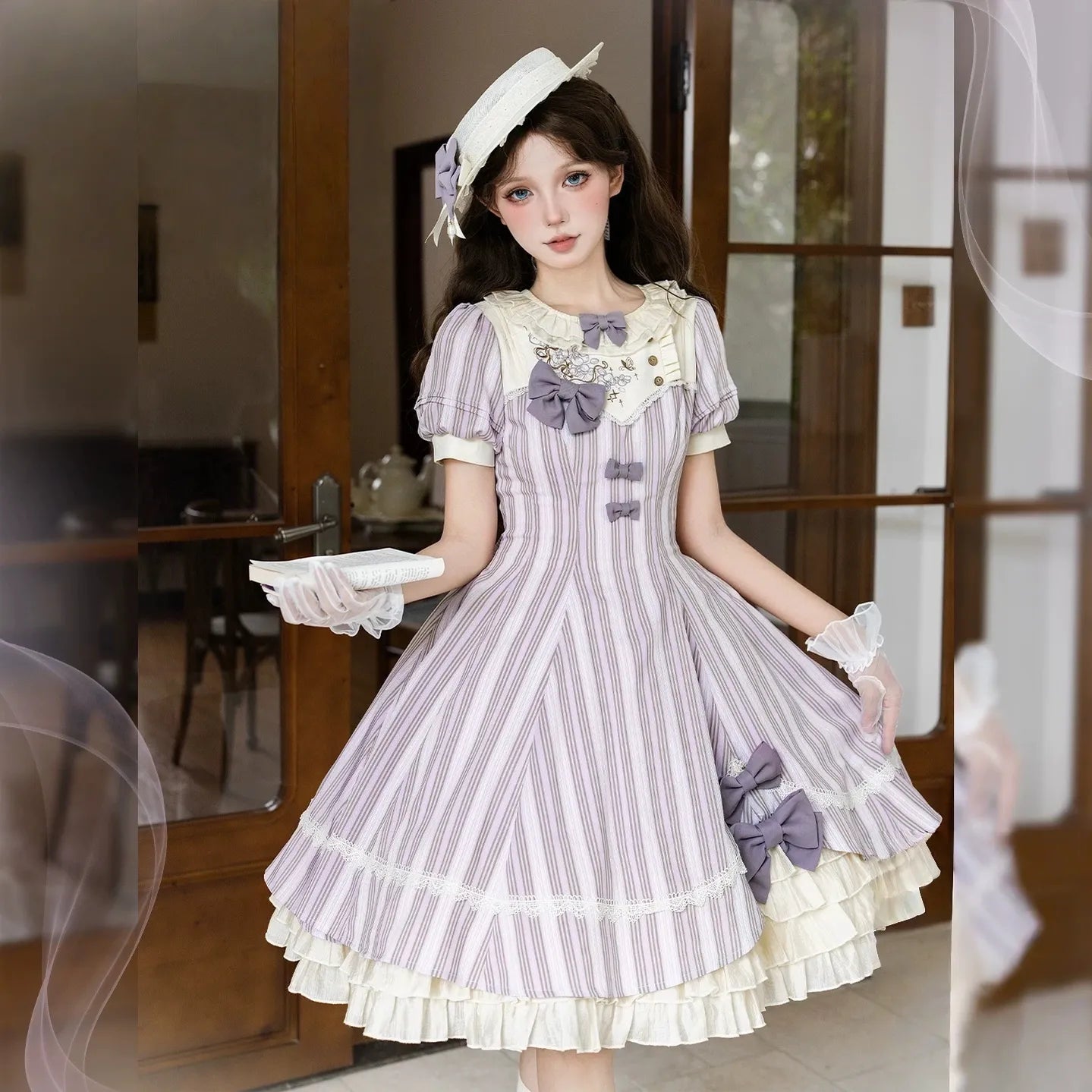 Phalaenopsis - Classic Lolita Phalaenopsis Embroidery OP, Detachable Sleeves OP Only (with a pair of detachable sleeves) S