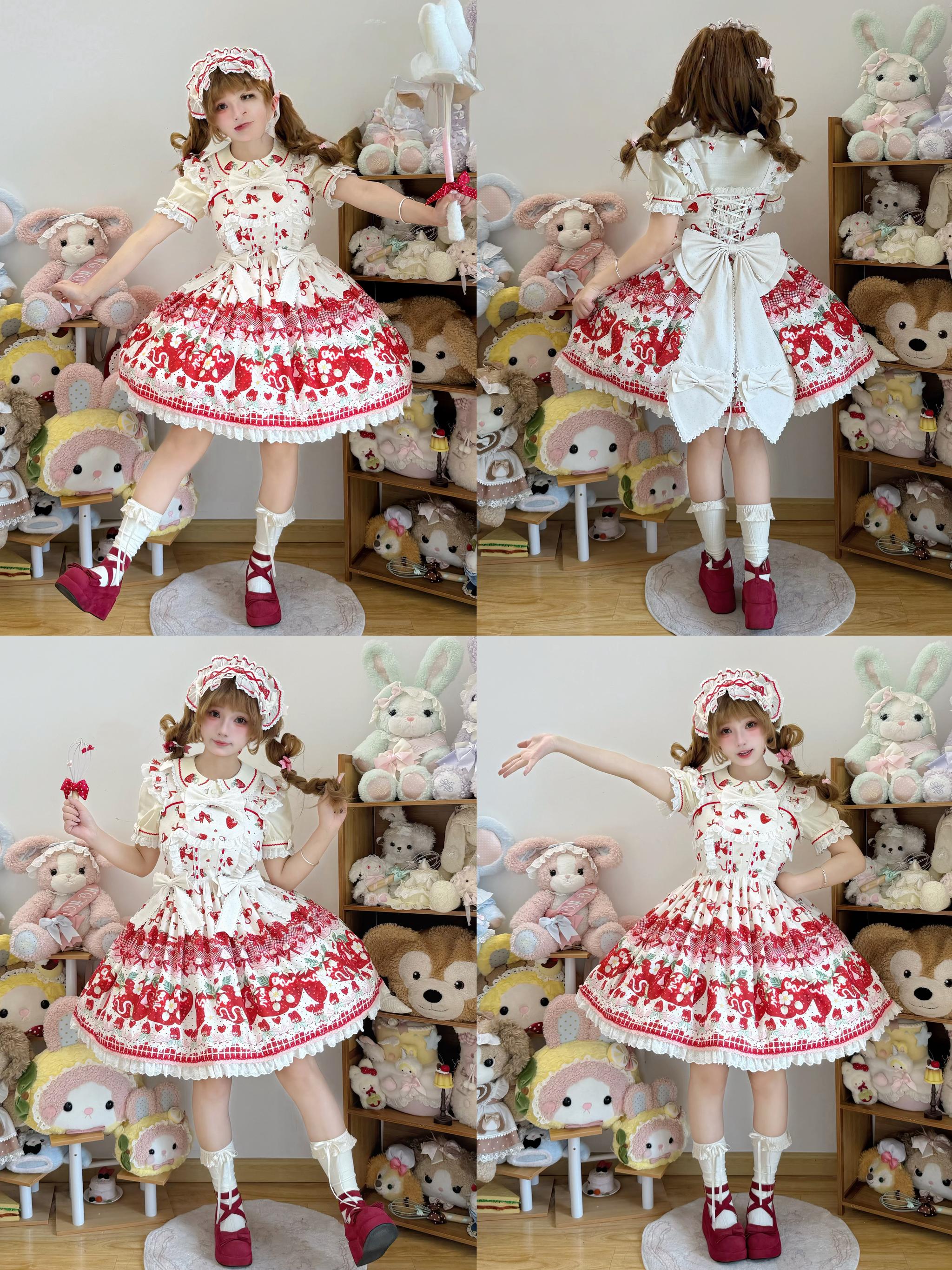Berry Sweet Dream - Plus Size Sweet Lolita JSK and OP Dress, Strawberry Print 45378:851046