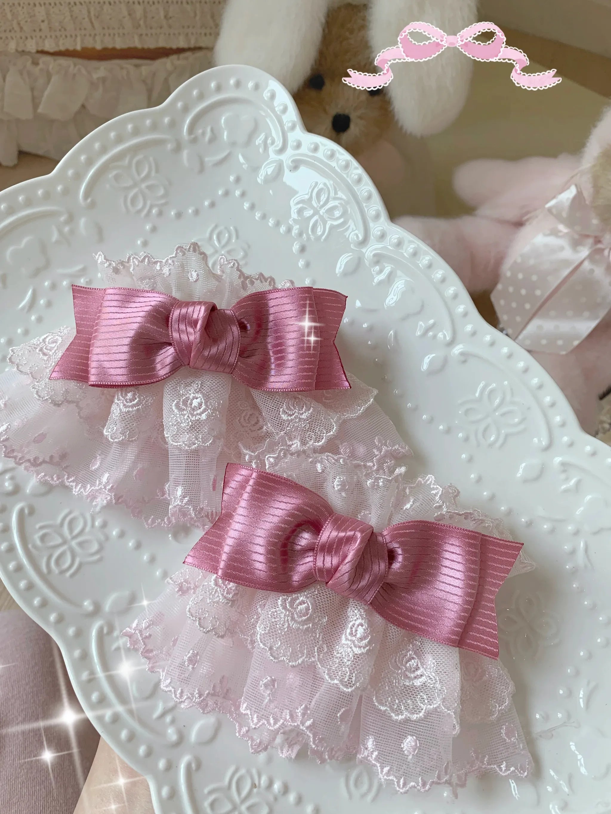 Sweet Lolita Lace Bow Cuffs, Elastic Design 45859:865636