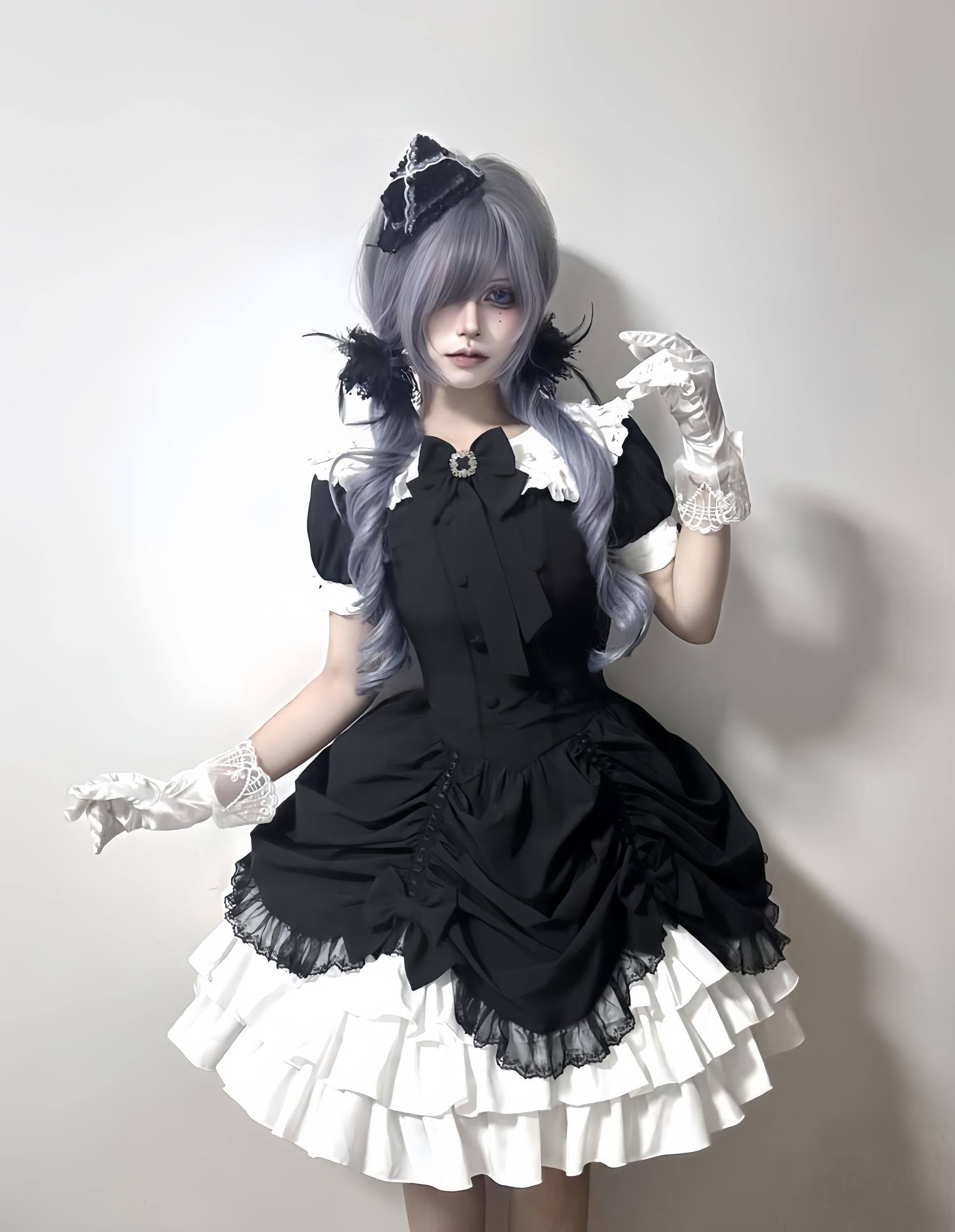 Obsidian - Gothic Lolita OP Dress, Irregular Collar with Pearls 44789:822287