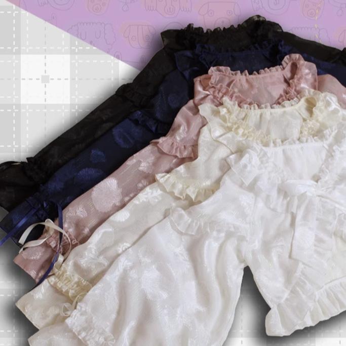 Time Memory~Xianbei~Sweet Lolita Chiffon Lantern Sleeve Cardigan with Bow 34598:463178