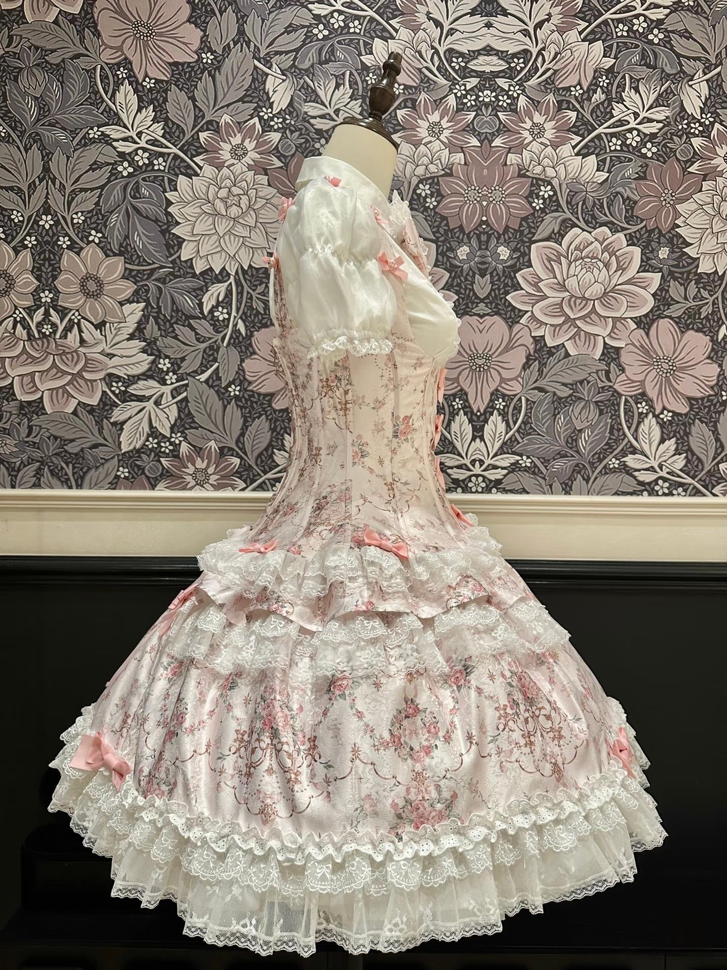 Mengfuzi - FLower in the Mirror - Old-School Lolita Bodice & SK Set, Short-Sleeved OP 44280:802284