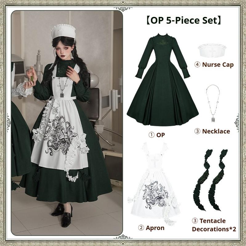 With PUJI - Letter and Poetry · Abyss Clinic - Gothic Lolita Green Dress Set (L M S) 43929:789738