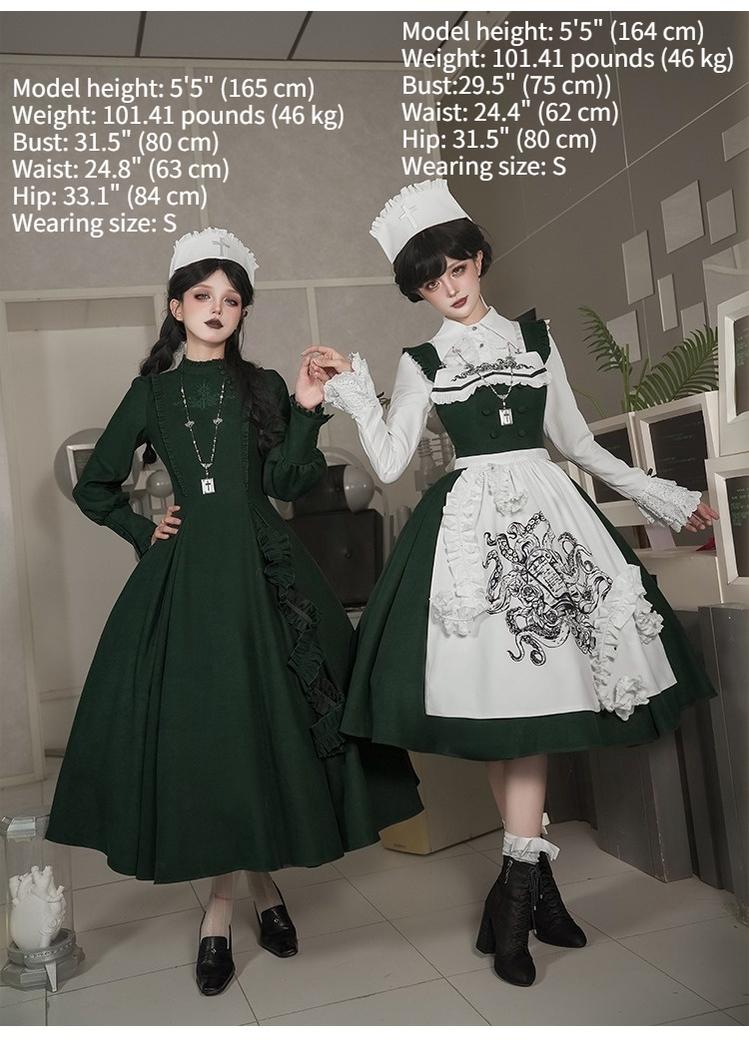 With PUJI - Letter and Poetry · Abyss Clinic - Gothic Lolita Green Dress Set 43929:789740