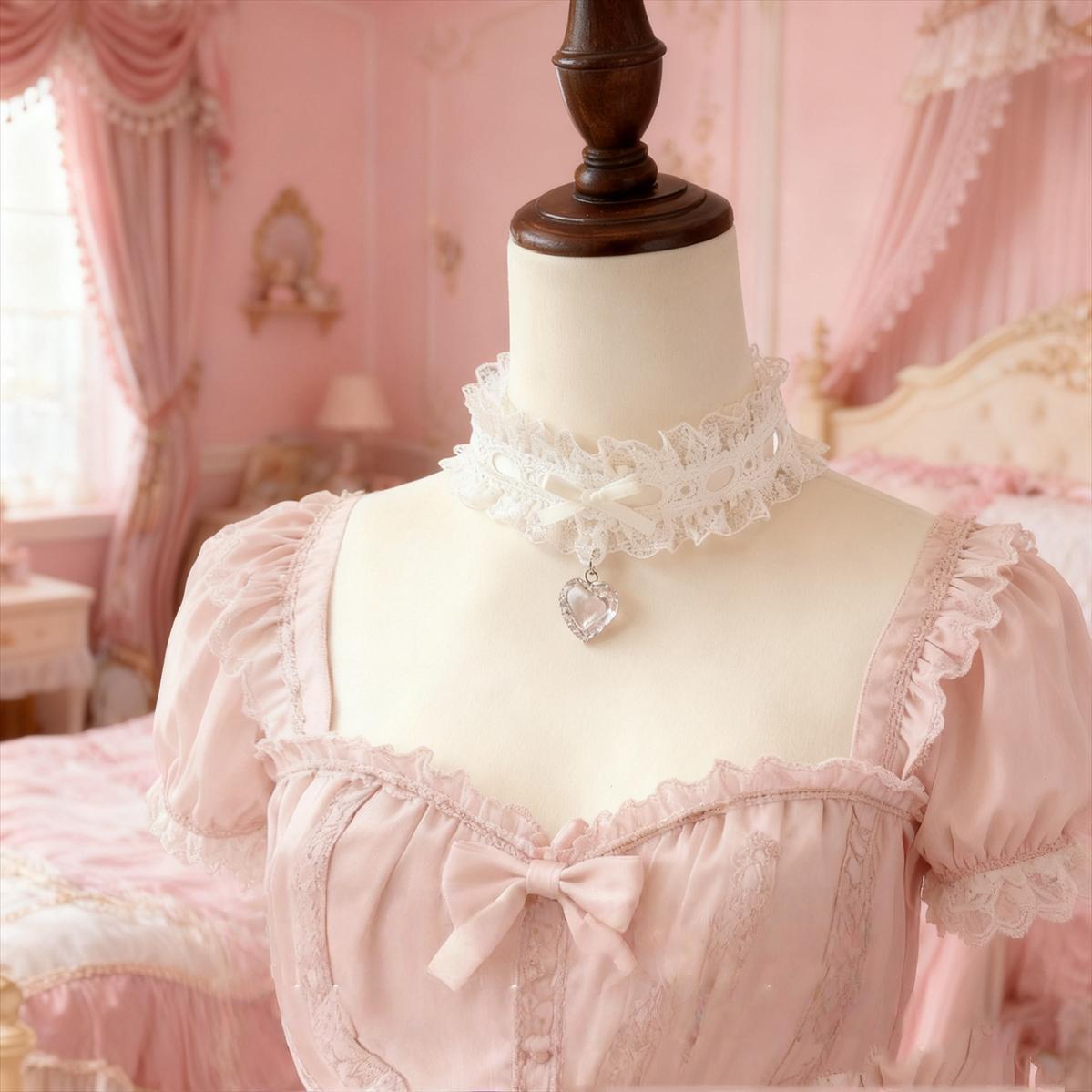 Sweet Lolita Choker, Heart Rhinestone & Bows 45011:831674