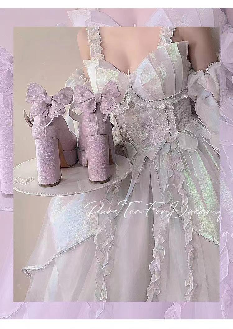 Pure Tea For Dream~Untouchable Butterfly~Elegant Lolita Heels Lolita Shoes PU Shining Platform 32642:388788