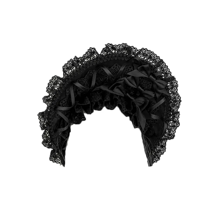 MAID - Gothic Lolita Lace Bonnet Wide Brim Bow BNT Headwear
