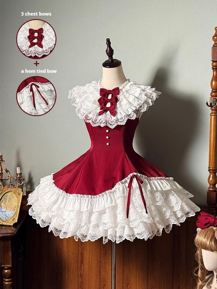 Alice Girl~Arrogant Miss~Sweet Lolita Jumper Dress with Tiered Lace Dress (L M S XL XS) 41484:699982