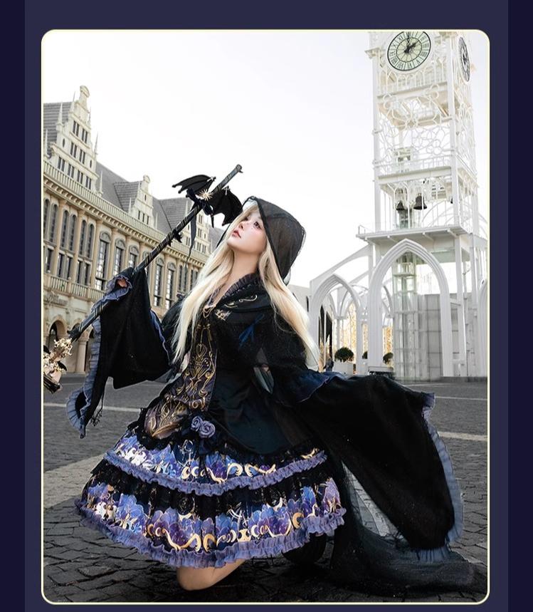 YingLuoFu - Astro Cat - Gothic Lolita OP Suit Witch Lolita Dress and Shawl